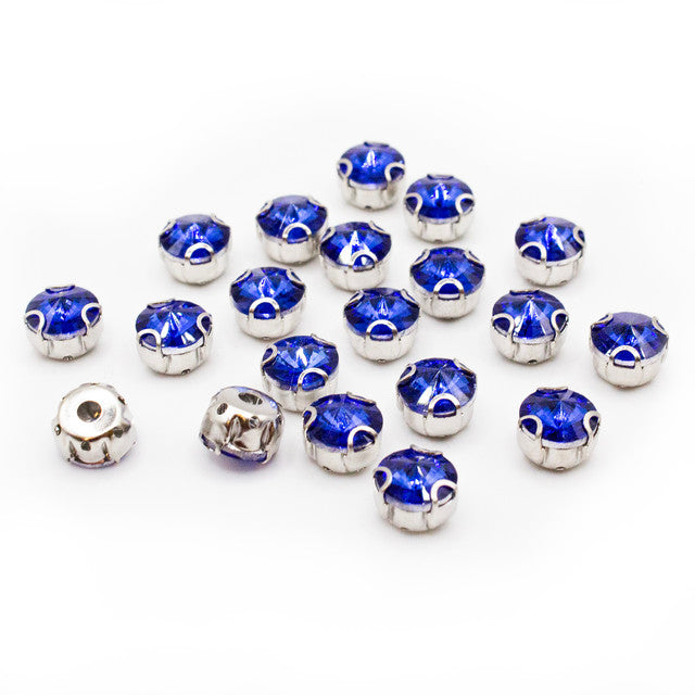20pcs 10mm Blue Sew-On Pointback Rhinestones