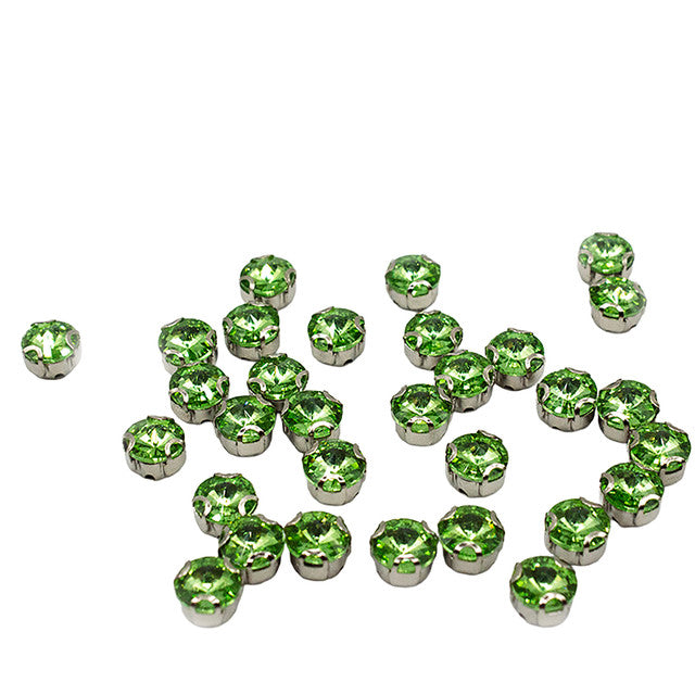 15pcs 12mm Green Sew-On Pointback Rhinestones
