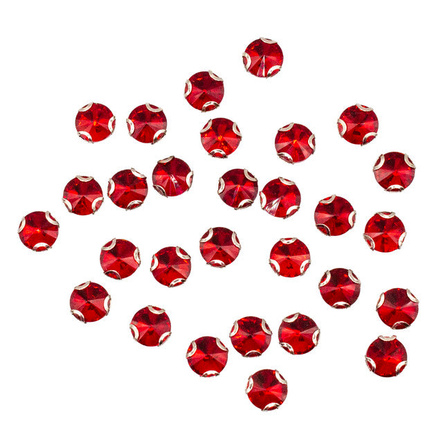 15pcs 12mm Red Sew-On Pointback Rhinestones
