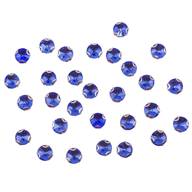 15pcs 12mm Blue Sew-On Pointback Rhinestones