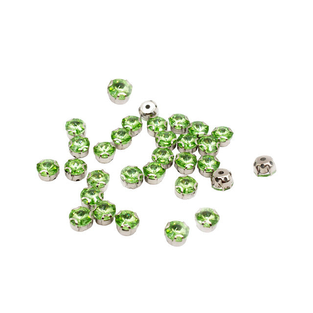 10pcs 14mm Green Sew-On Pointback Rhinestones