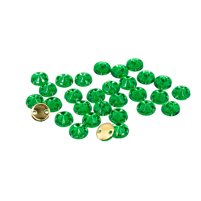 30 Pcs 8mm Emerald Green Round Sew-On Rhinestones