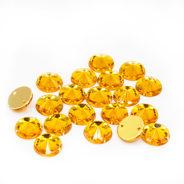 20 Pcs 10mm Amber Gold Round Sew-On Rhinestones