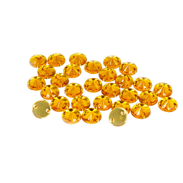 30 Pcs 8mm Amber Gold Round Sew-On Rhinestones