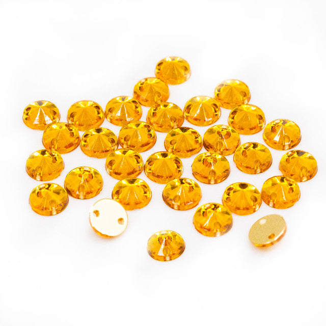 30 Pcs 6mm Amber Gold Round Sew-On Rhinestones