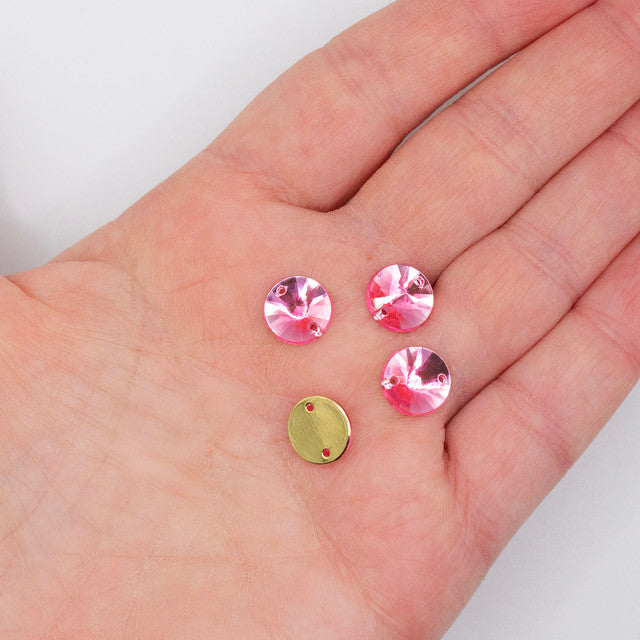 20 Pcs 10mm Pink Round Sew-On Rhinestones