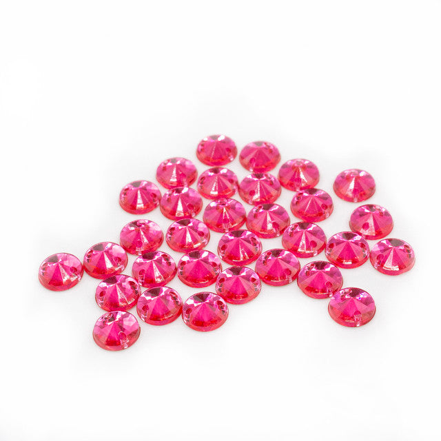 30 Pcs 8mm Pink Round Sew-On Rhinestones