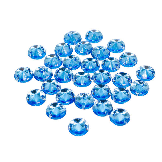 30 Pcs 8mm Sky Blue Round Sew-On Rhinestones