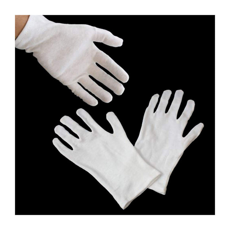 12 pairs of white cotton gloves displayed in packaging
