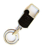 Black leather double loop keyring with torch and compass