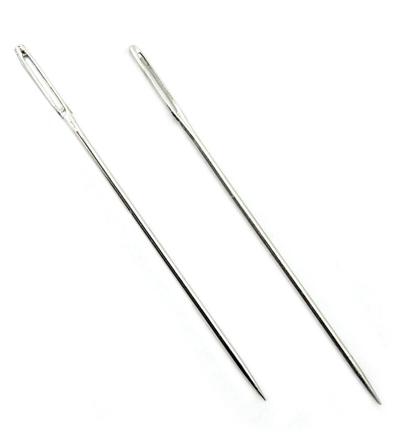 A pair of easy to thread large opening sewing needles, 6cm long.