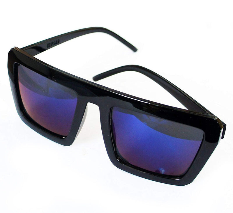 Pair of retro sunglasses with iridescent mirror lenses.
