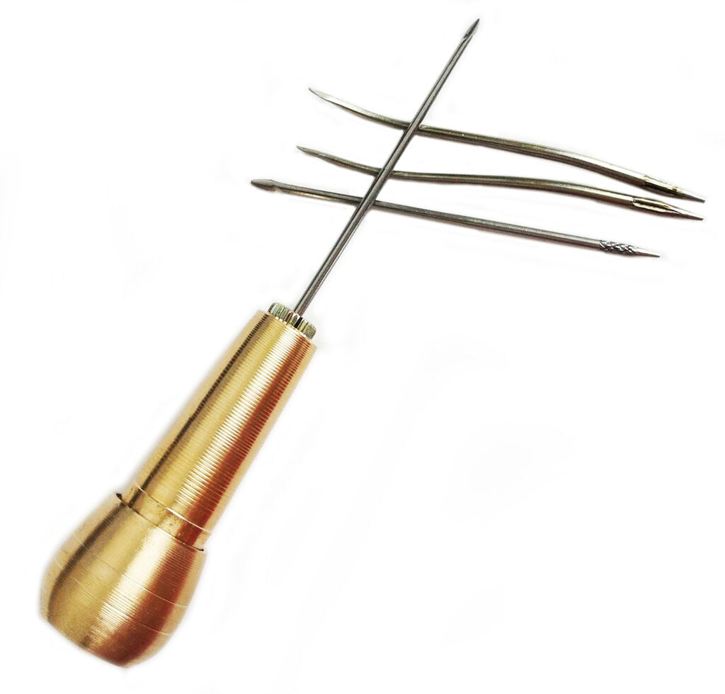 Leather craft stitching awl with four free needles included.