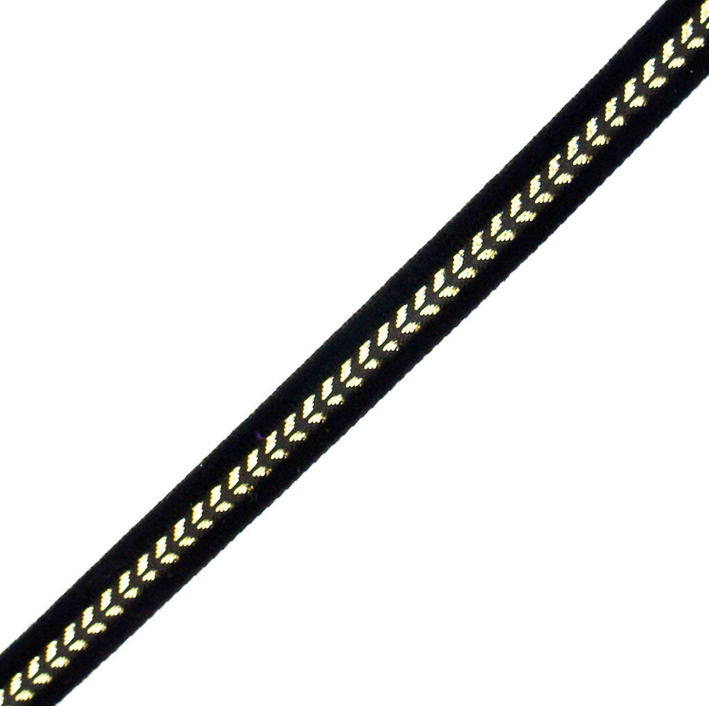 Elegant black and gold velvet ribbon trim, 10mm wide.