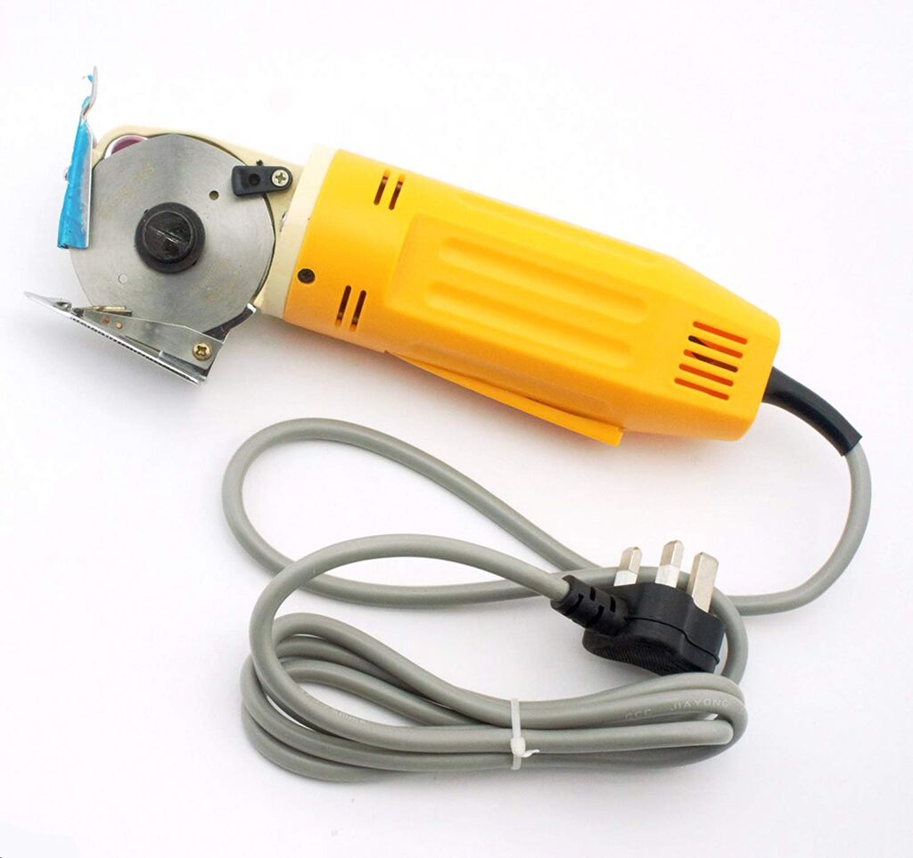 Professional electric fabric rotary cutter with a sleek design.