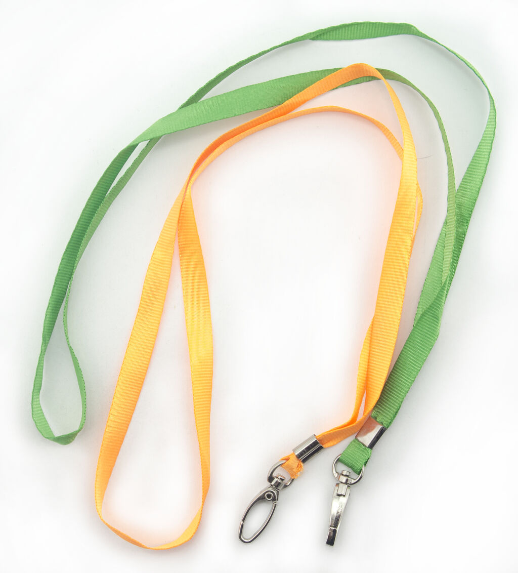 Close-up of a nylon neck clip strap showing the clip mechanism.