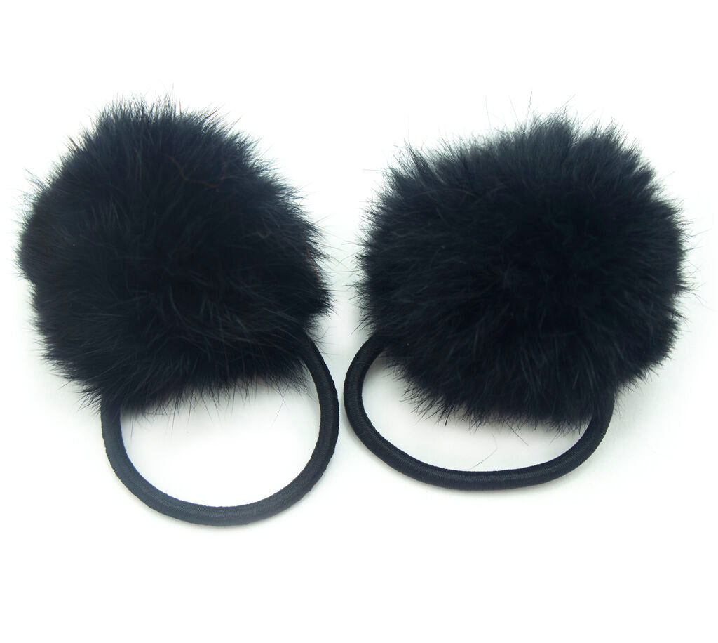 A Pair of Lovely Pom Pom Hair Bands, Decorative Pom Poms w/Band - 2" pom pom (Black)