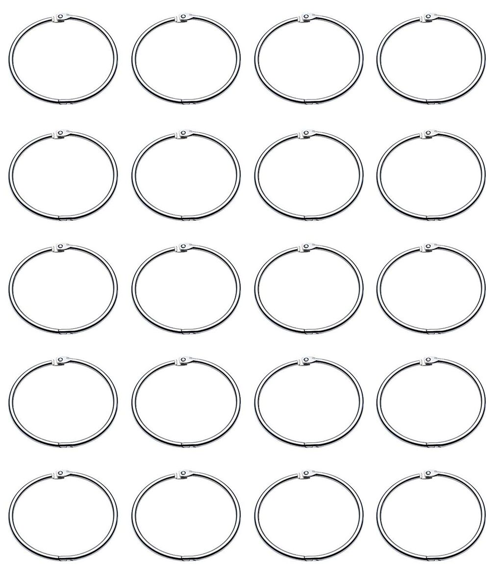 Three 4.1 inch nickel-plated steel binding O rings for book binding.