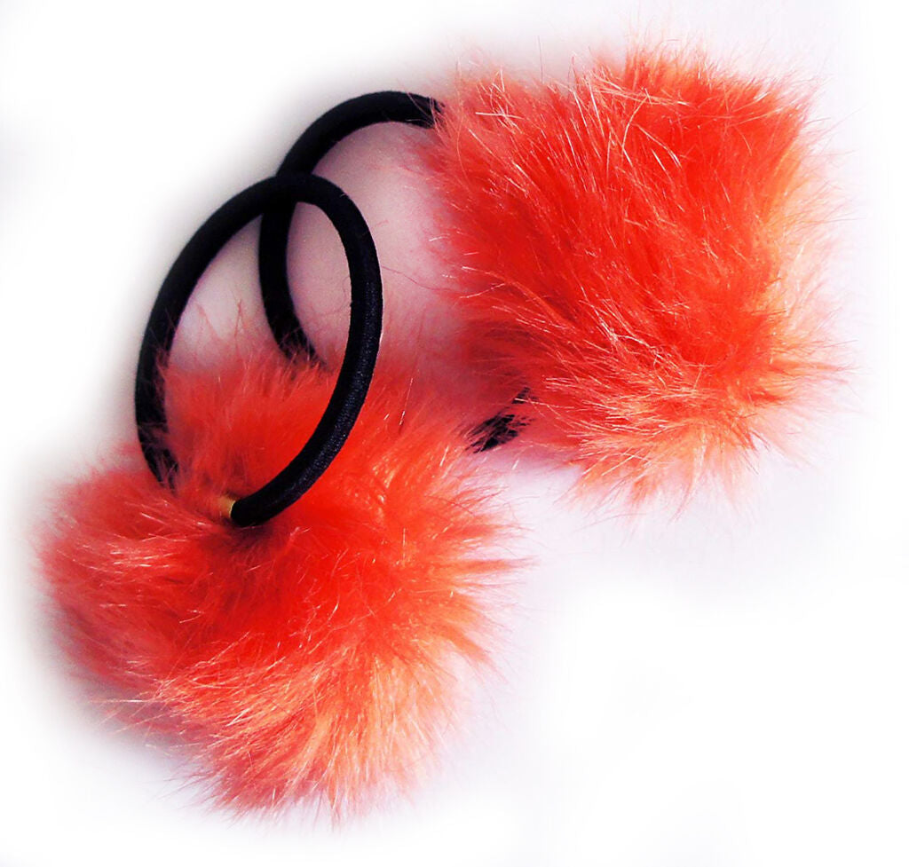 A Pair of Lovely Pom Pom Hair Bands, Decorative Pom Poms w/Band - 2 (Coral)
