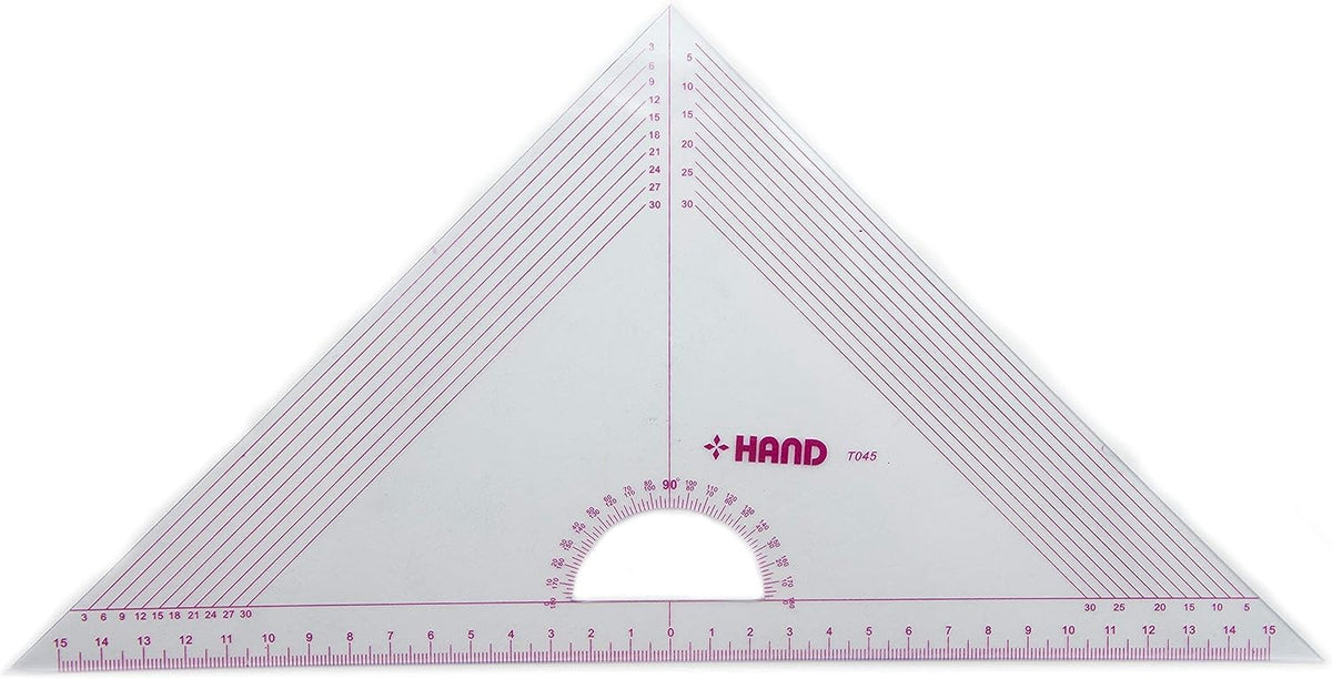 Close-up of the clear markings on the set square ruler