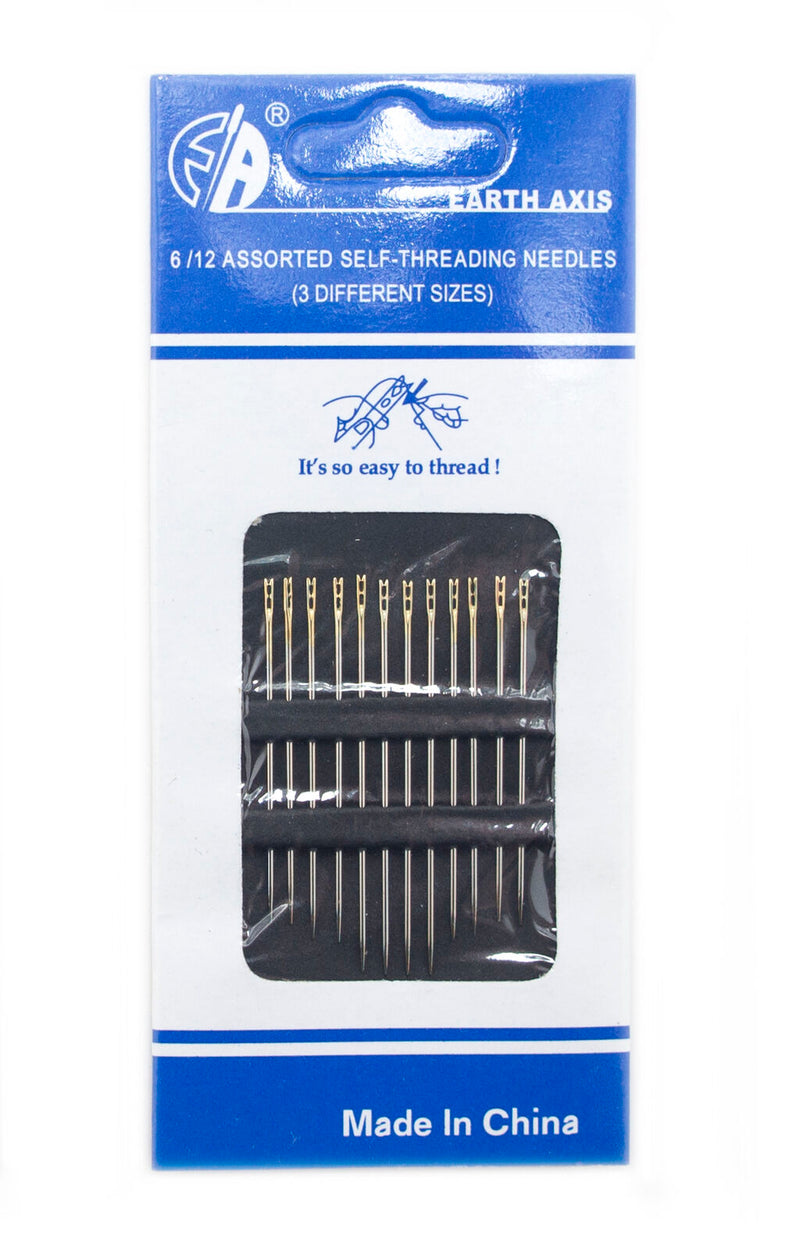 Pack of assorted sewing needles in various sizes on display.