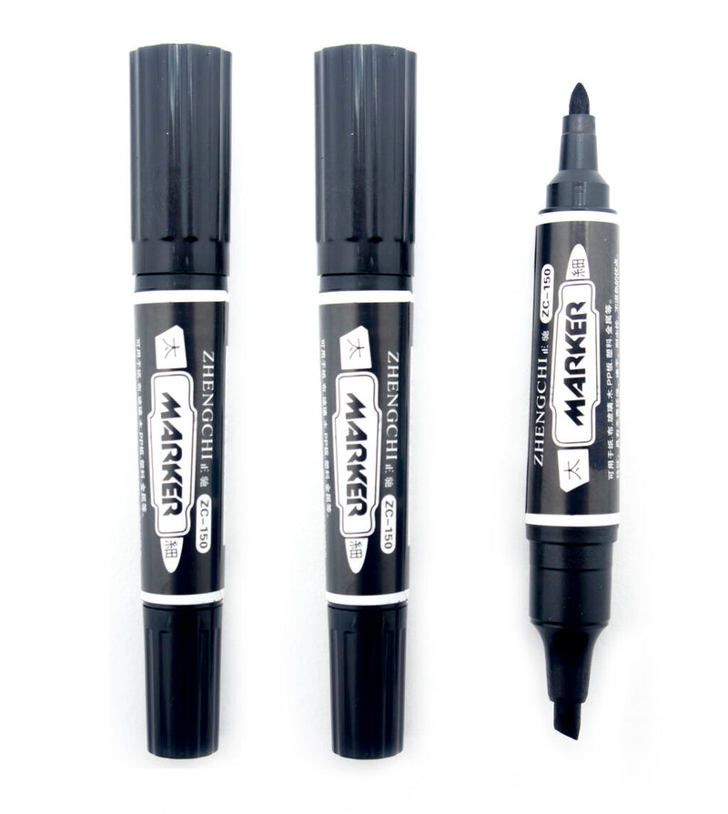 Pack of 3 double-sided permanent markers in black.