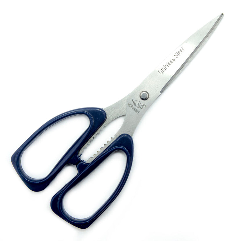 Domestic scissors No.195 with plastic handles, 7.5 inches long.