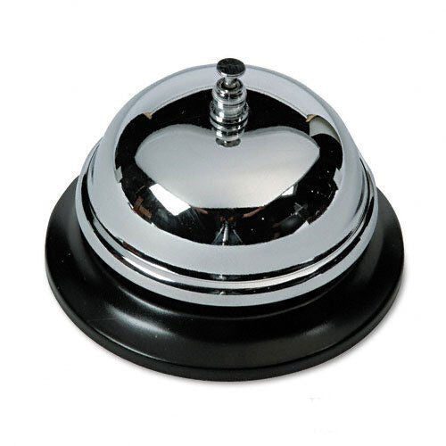 Nickel plated call bell with a shiny finish on a black base.