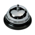 Nickel plated call bell with a shiny finish on a black base.