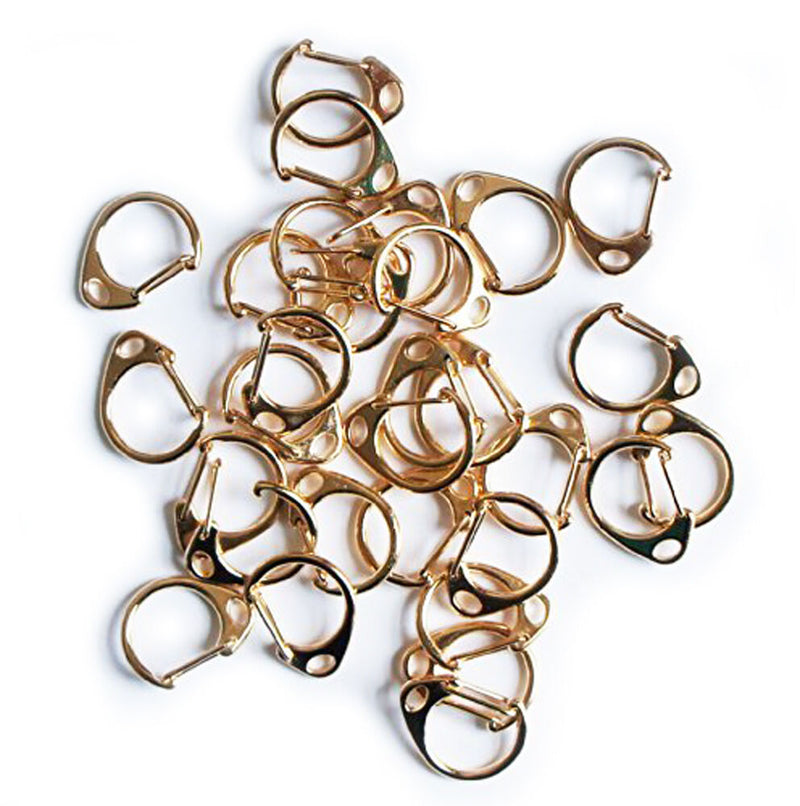 Pack of 30 gold D-shape clasps for jewellery making.