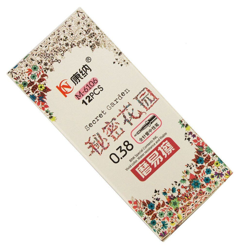 Pack of 12 M-6106 Secret Garden erasable fine point gel ink pens