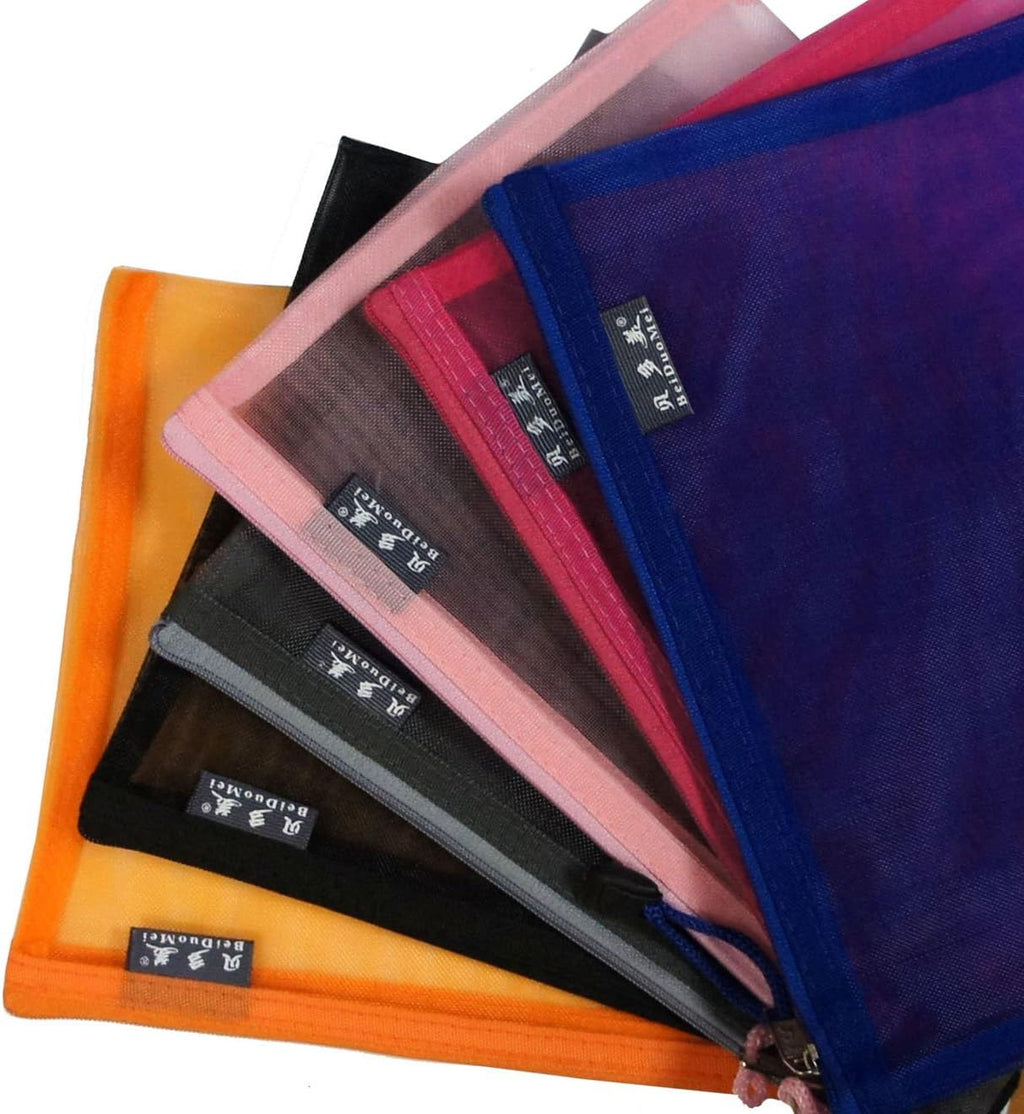 Open A4 mesh nylon folder showing breathable design and zip closure.