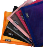 Open A4 mesh nylon folder showing breathable design and zip closure.