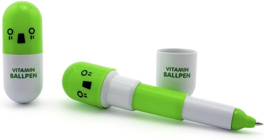 Retractable Pen Small Pocket Vitamin Ballpen Green - Pack of 2