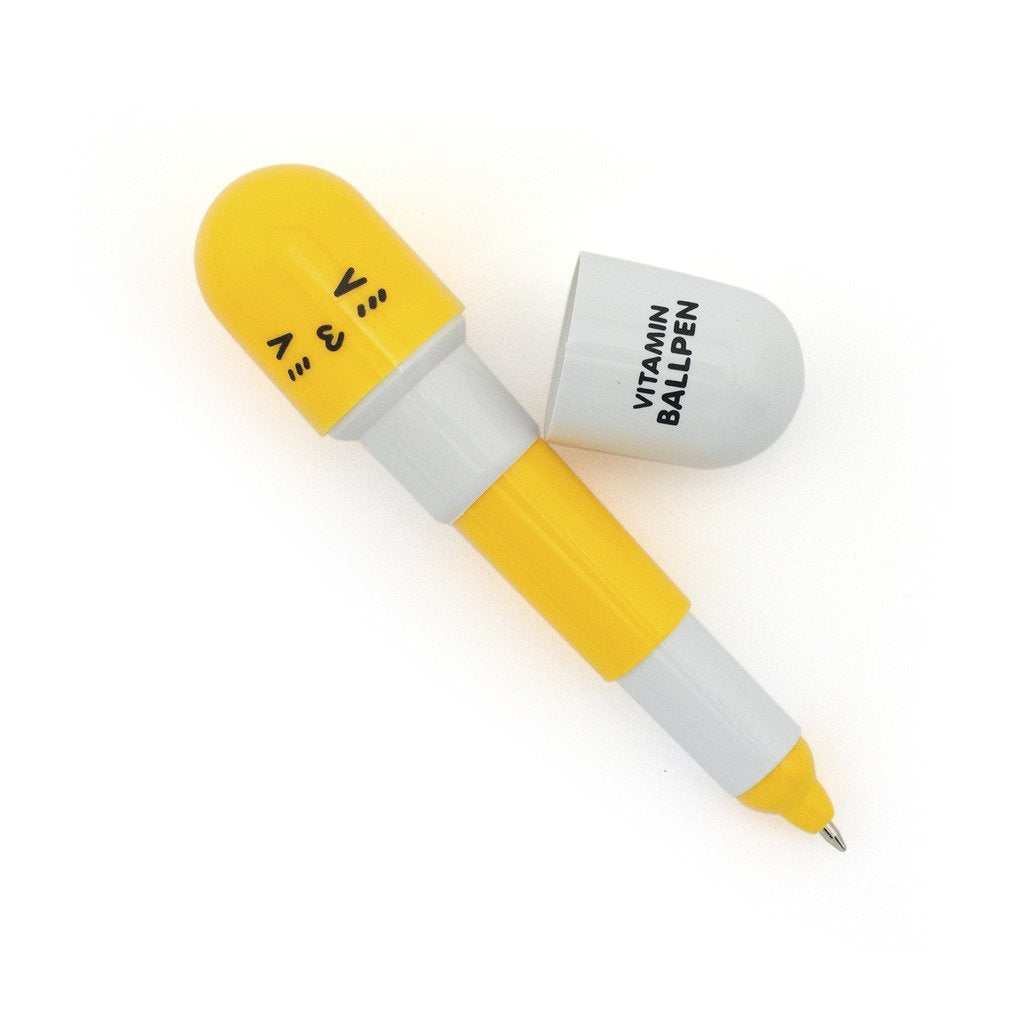 Retractable Pen Small Pocket Vitamin Ballpen Yellow - Pack of 2