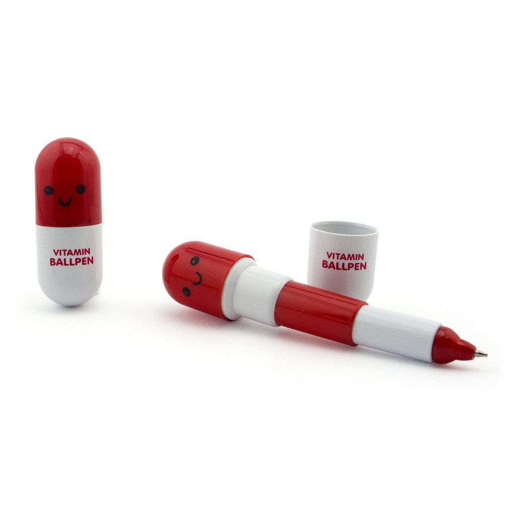 Retractable Pen Small Pocket Vitamin Ballpen Red - Pack of 2