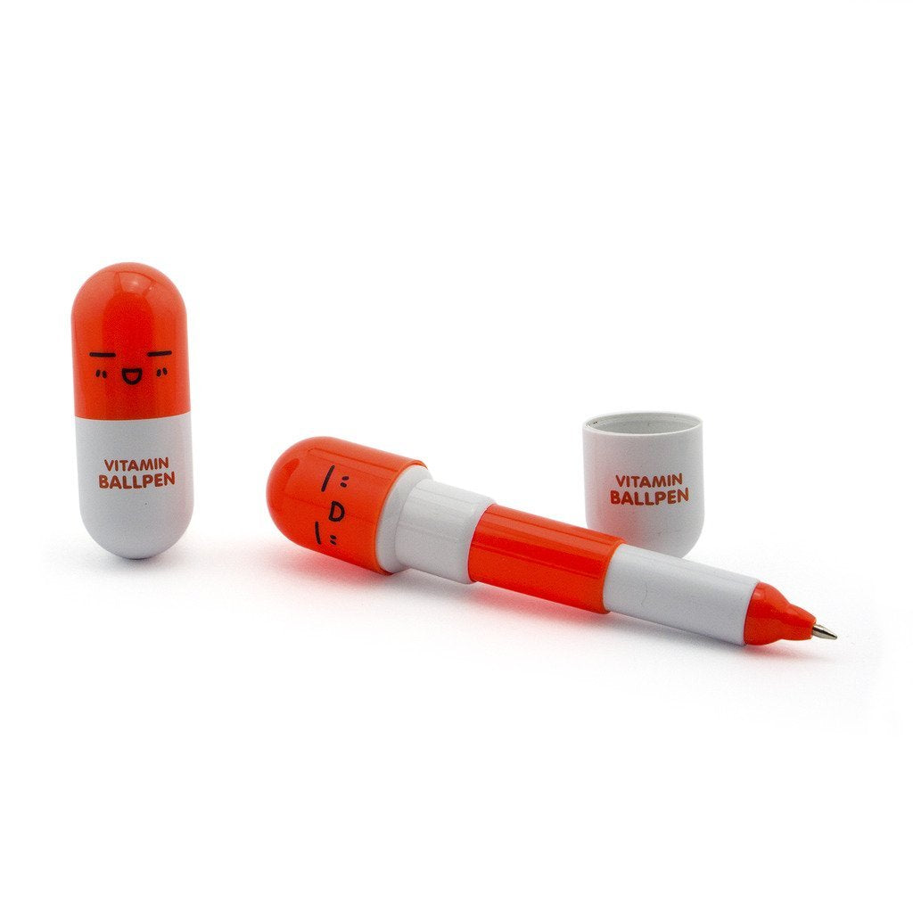 Retractable Pen Small Pocket Vitamin Ballpen Orange - Pack of 2