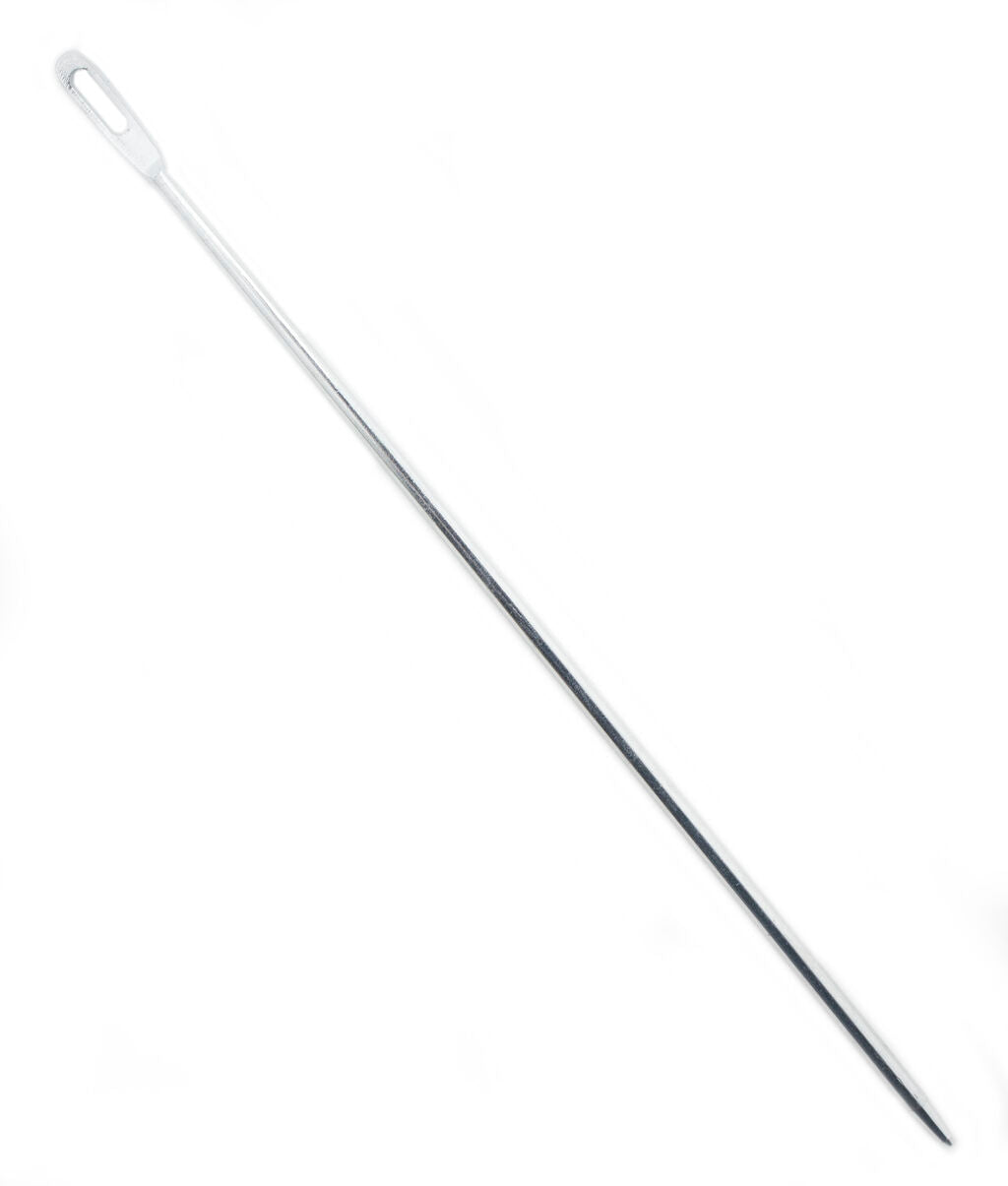 Extra large silver multi-purpose needle on a white background