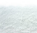 Fine pattern wide corded lace in white displayed on a flat surface.