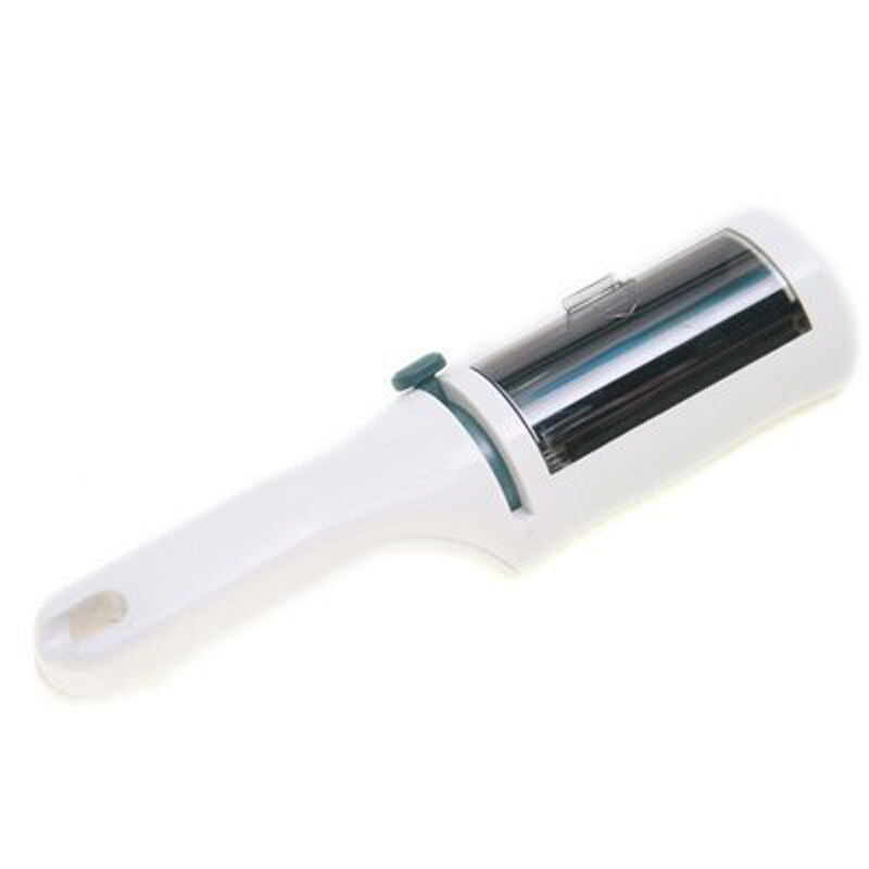 Self-cleaning lint brush with dual-action button for easy use.