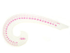 Multi purpose curve line pattern ruler showing centimetre markings.