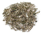 Pack of 100 safety lock brooch pins in a clear container.