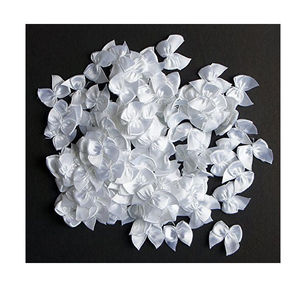 Pack of small decorative white butterfly ribbon bows for crafts