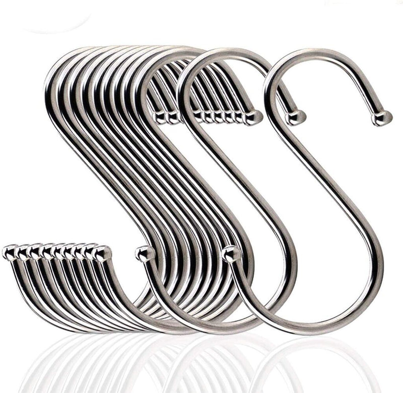 Pack of 10 stainless steel S hooks, each 3 inches long
