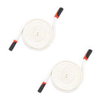 Two white nylon hoodie replacement drawstring cords with black and red ends.