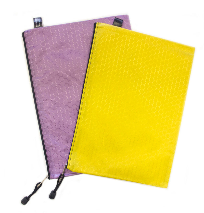 Two colourful A4 zip file bags displayed together