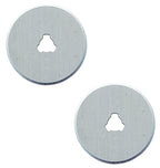 Two 28mm rotary blades in packaging for quilting and crafting