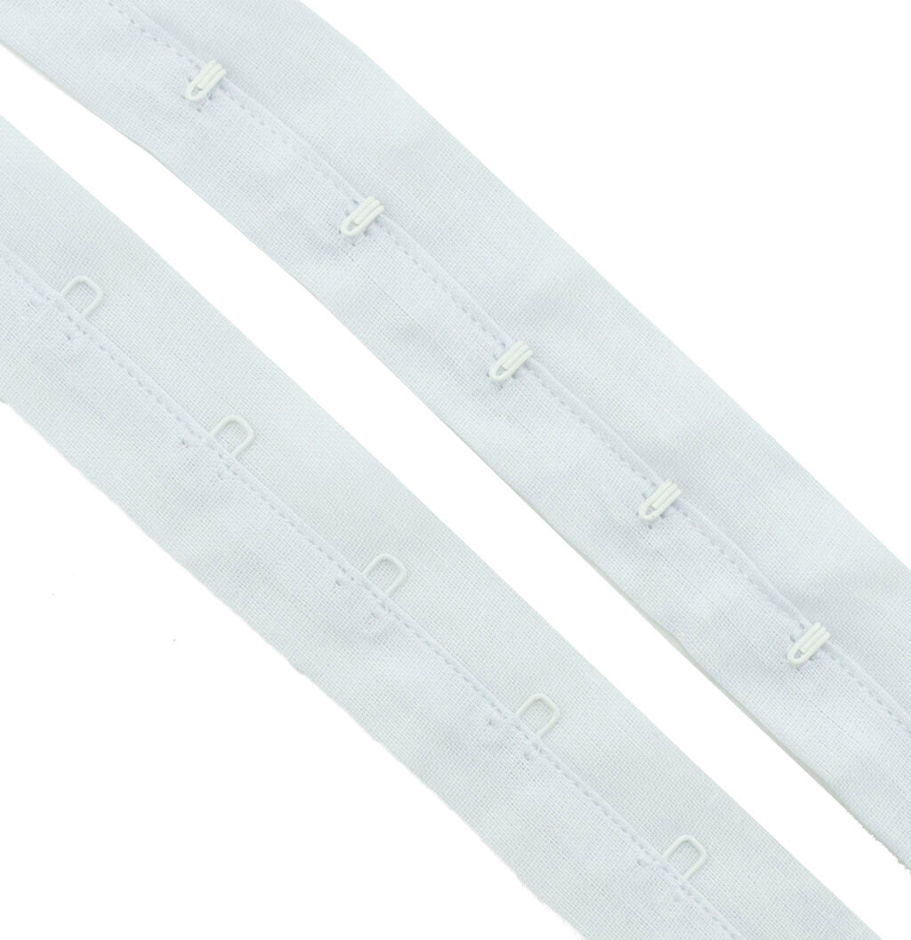 White cotton bra continuous hook and eye tape, 5 metres long.