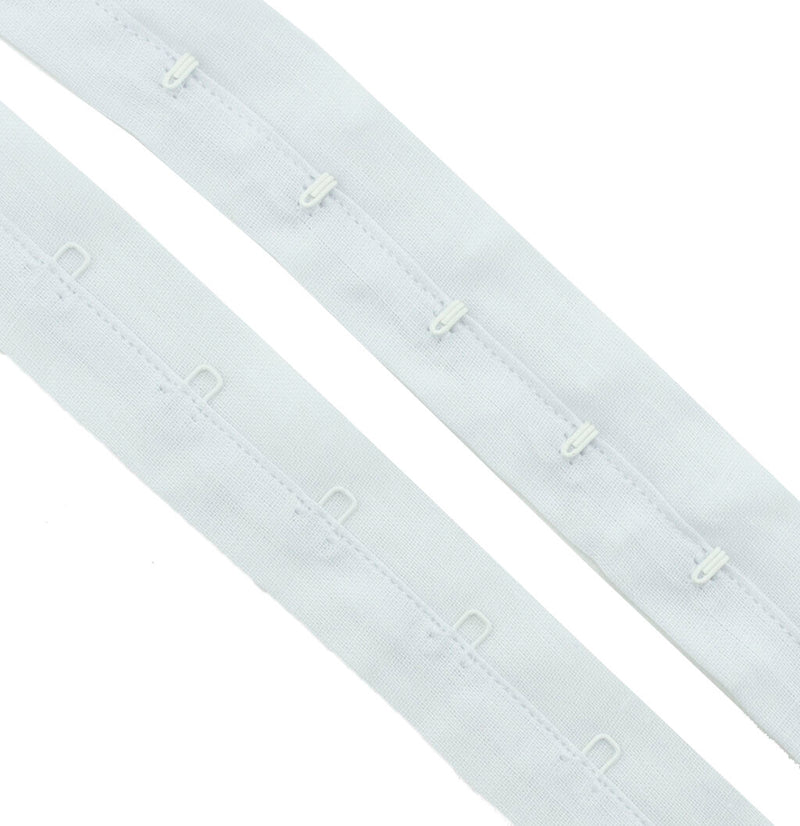 White cotton bra continuous hook and eye tape, 5 metres long.