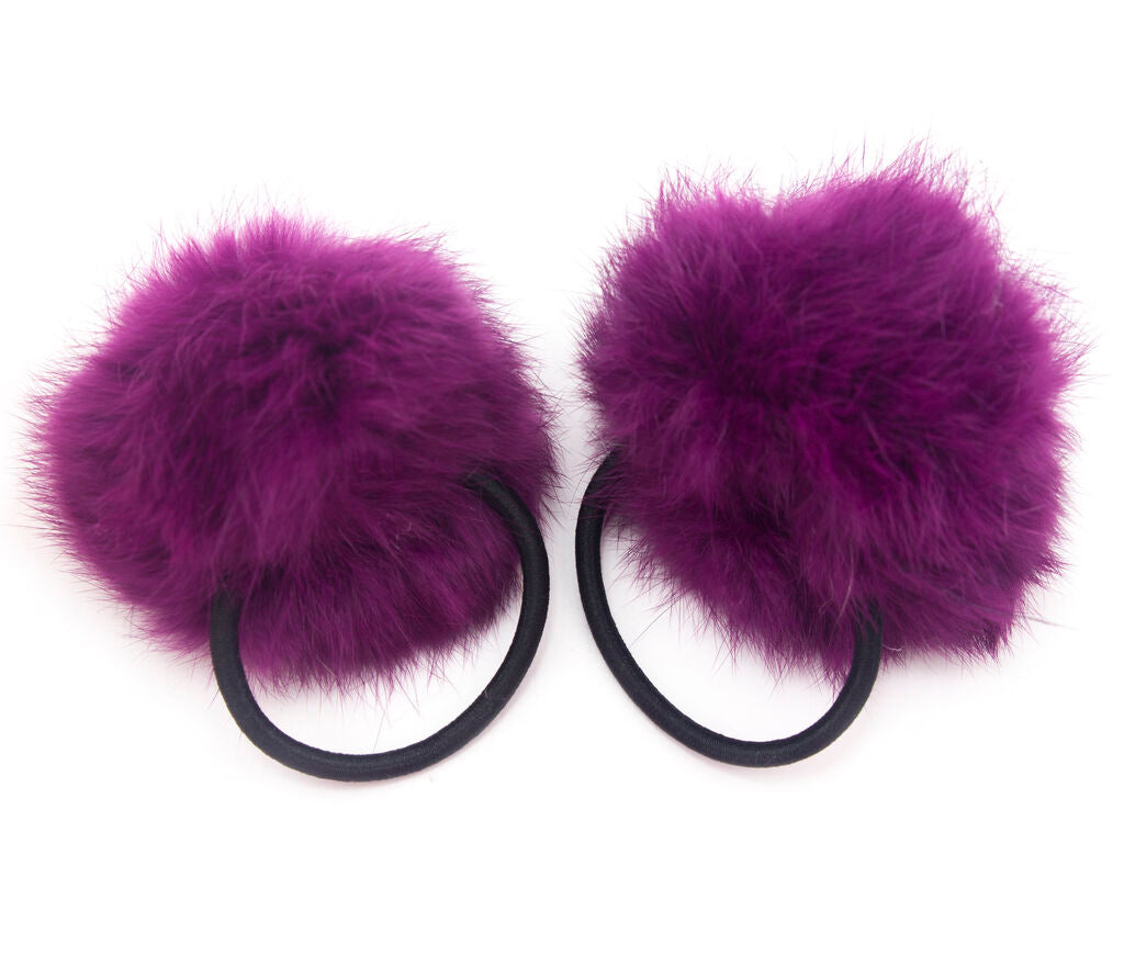 A Pair of Lovely Pom Pom Hair Bands, Decorative Pom Poms w/Band - 2" pom pom (Purple)